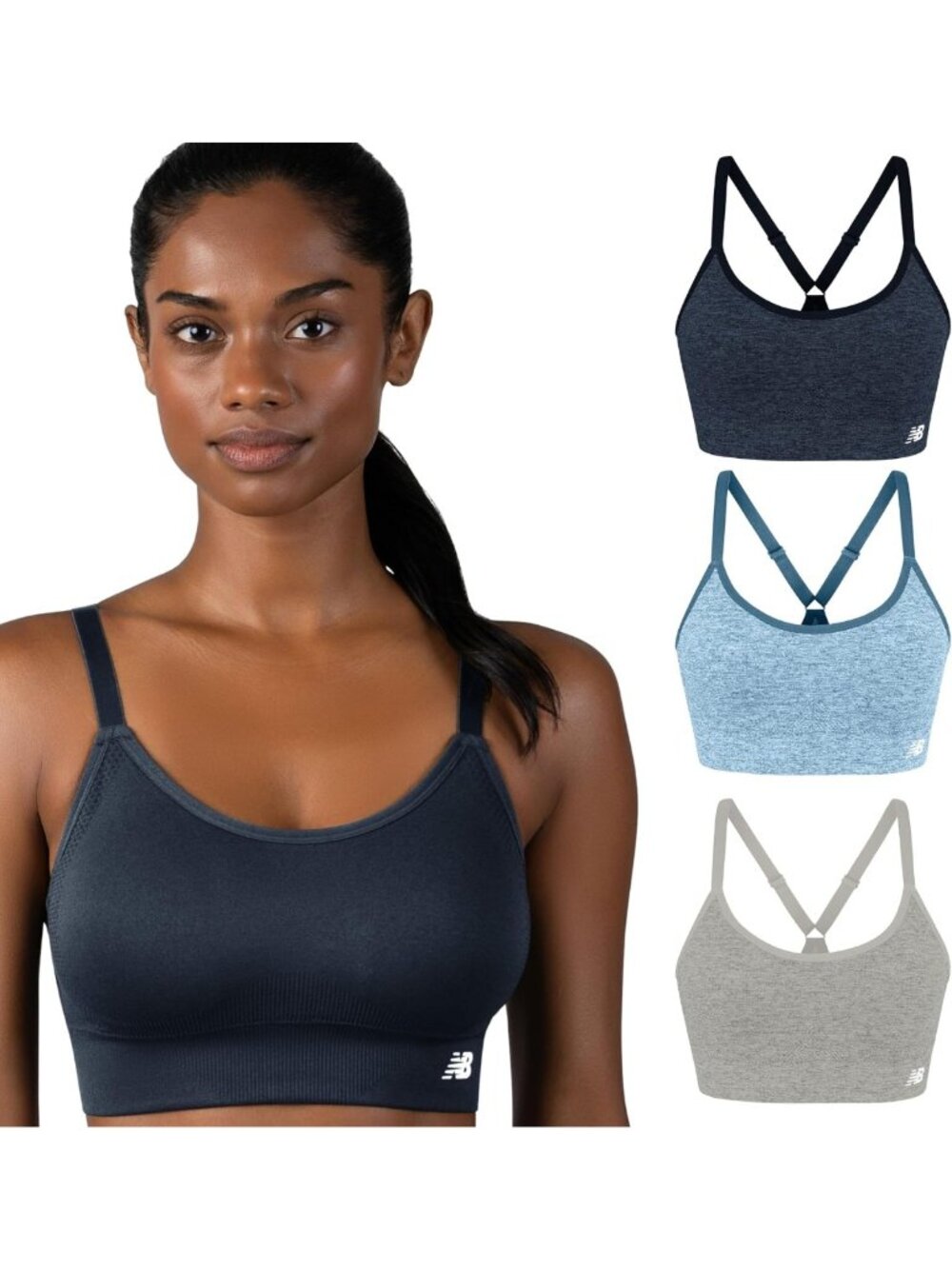 Seamless Women's Sports Bras 3 Pack, Medium Impact Cami with Removable Pads, Gym
